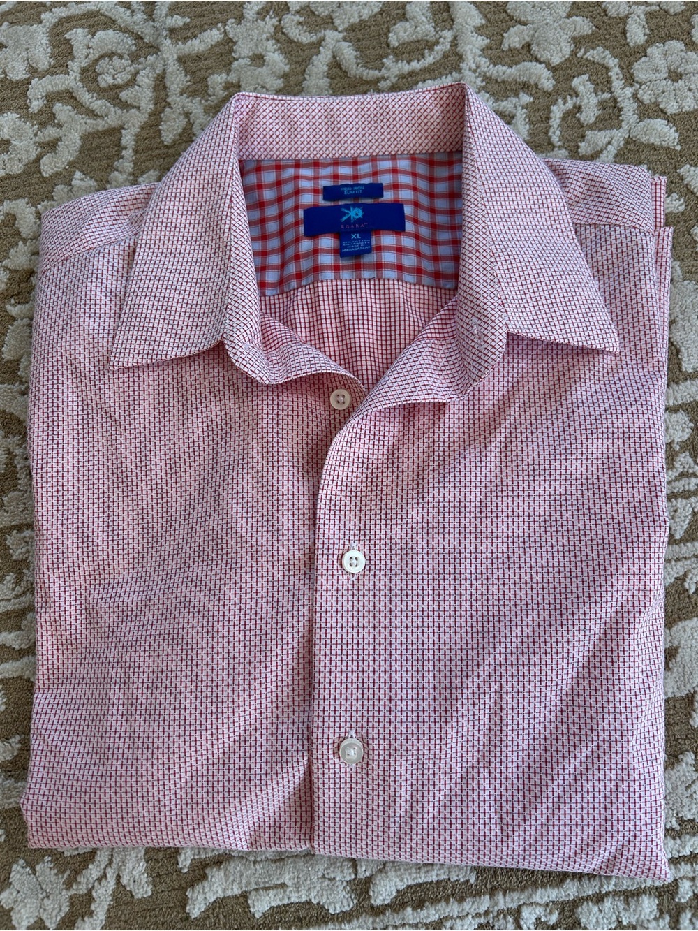 Egara Men's Red Patterned Button-Down Shirt - Classic Collar